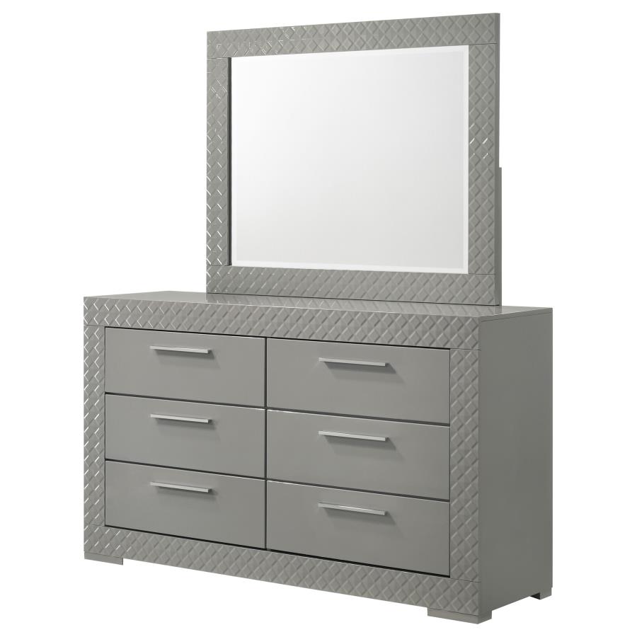 Ives 6-drawer Dresser and Mirror Grey High Gloss view 4
