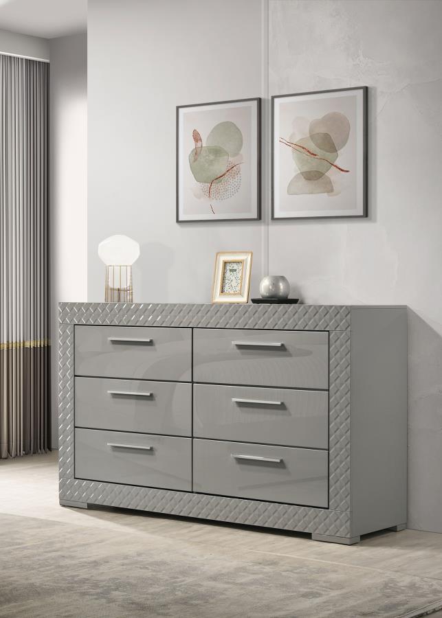Ives 6-drawer Dresser Cabinet Grey High Gloss view 2