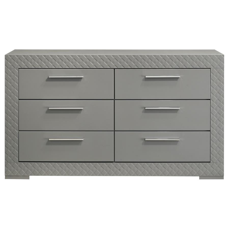 Ives 6-drawer Dresser Cabinet Grey High Gloss view 3