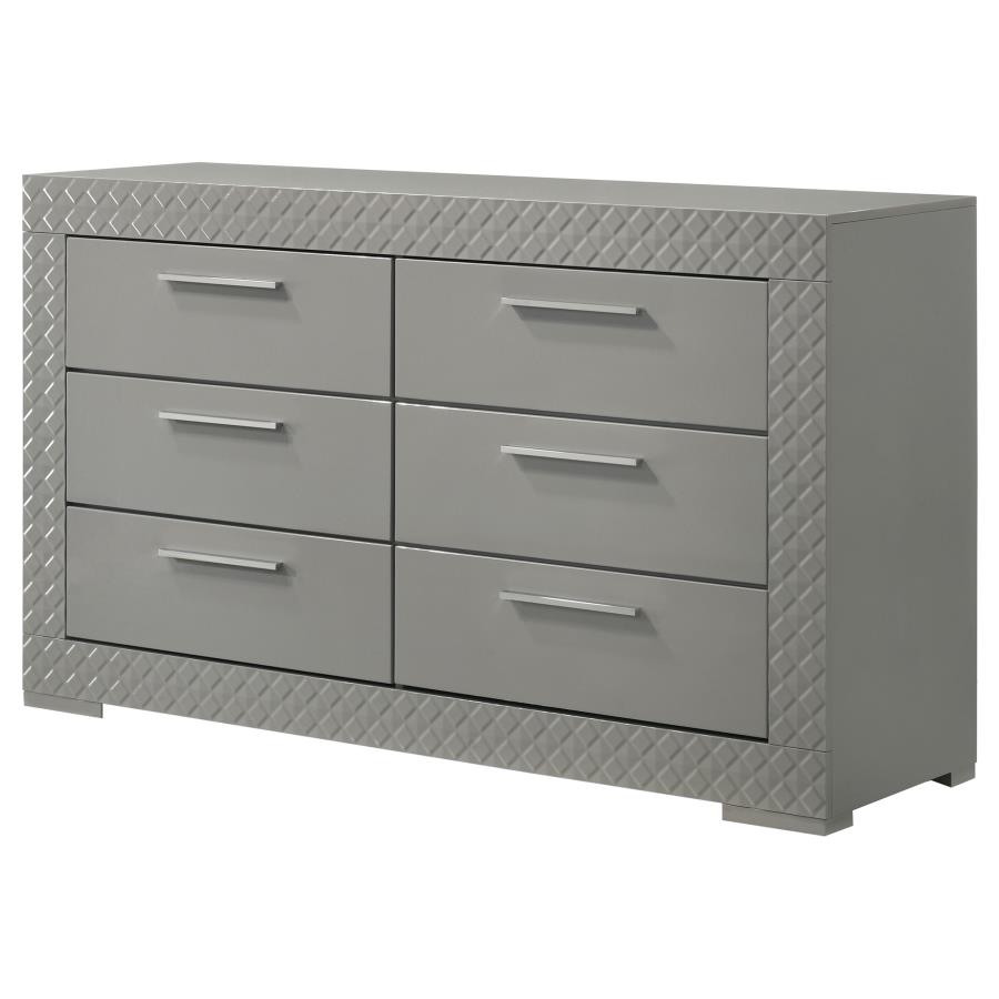 Ives 6-drawer Dresser Cabinet Grey High Gloss view 4