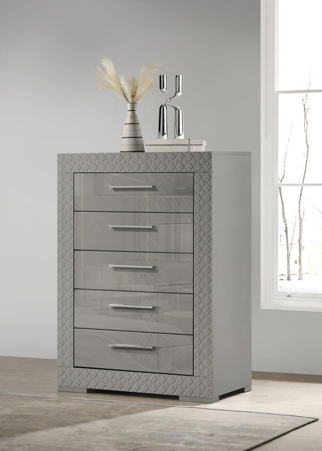 Ives 5-drawer Bedroom Chest of Drawers Grey High Gloss view 2
