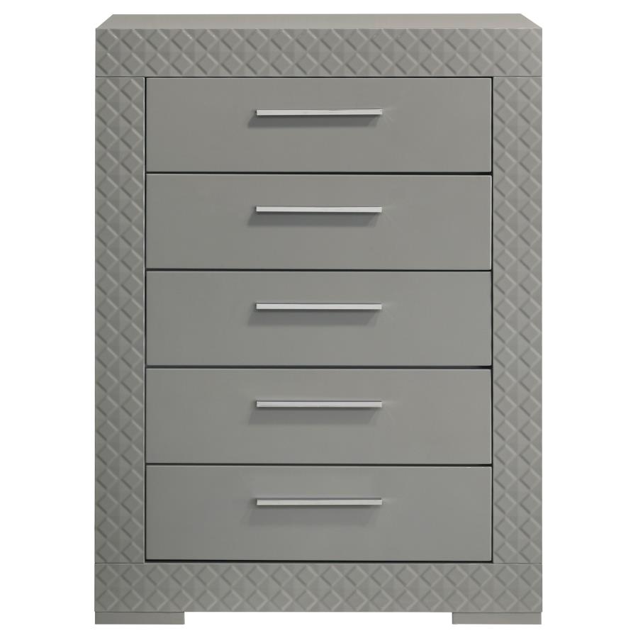Ives 5-drawer Bedroom Chest of Drawers Grey High Gloss view 3