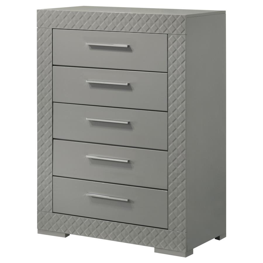 Ives 5-drawer Bedroom Chest of Drawers Grey High Gloss view 4