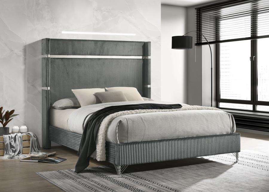 Lucia 61-inch Upholstered Eastern King Wingback Bed Grey view 2