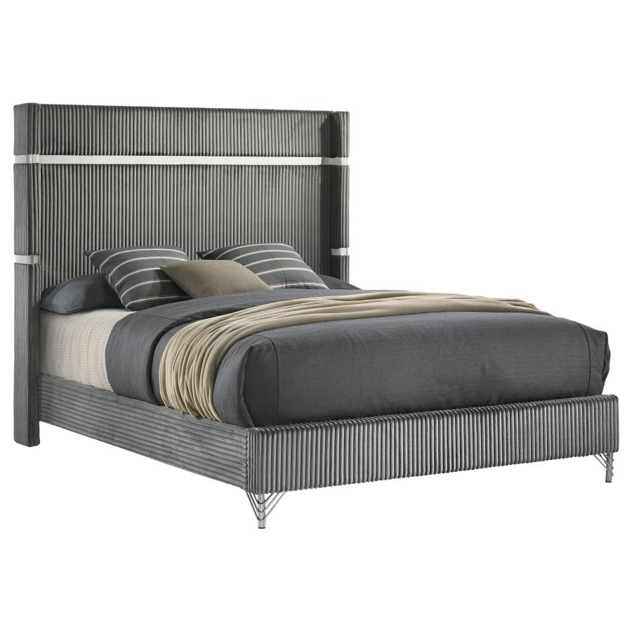 Lucia 61-inch Upholstered Eastern King Wingback Bed Grey view 3