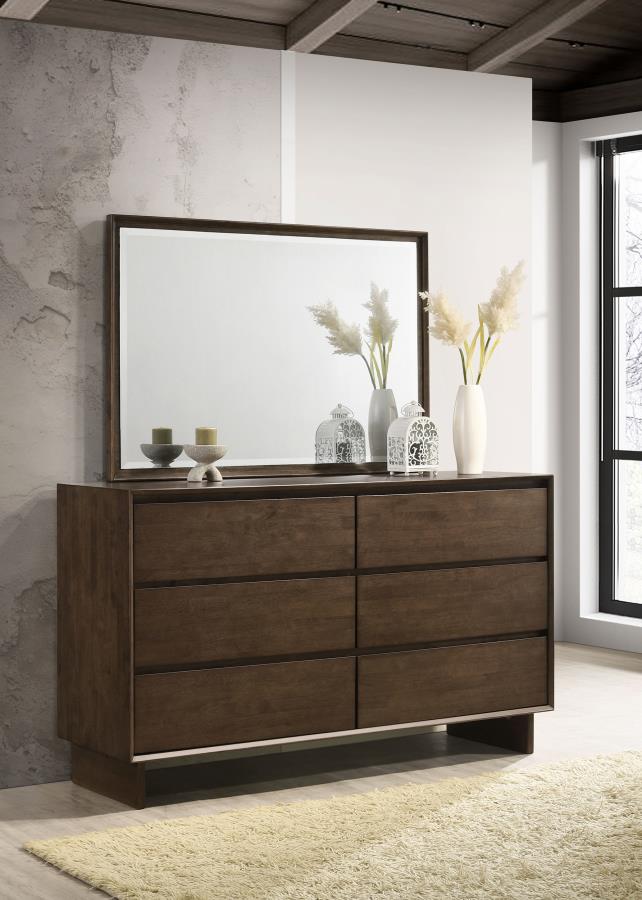 Glenwood 6-drawer Dresser and Mirror Warm Brown view 2