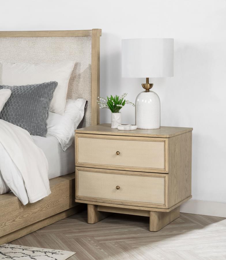 Kailani 2-drawer Nightstand Bedside Table Beige Oak view 2