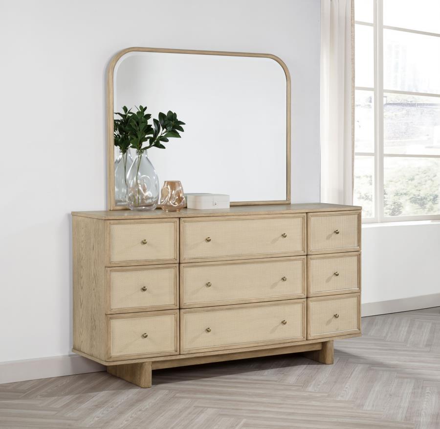 Kailani 9-drawer Dresser and Mirror Beige Oak view 2