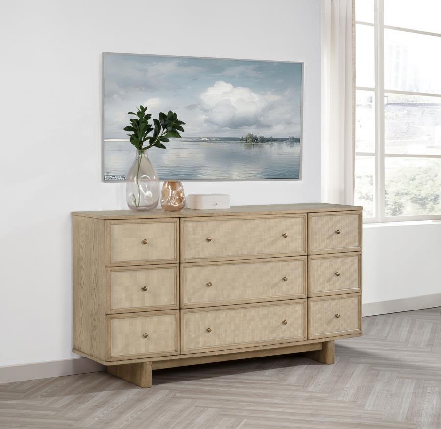 Kailani 9-drawer Dresser Cabinet Beige Oak view 2
