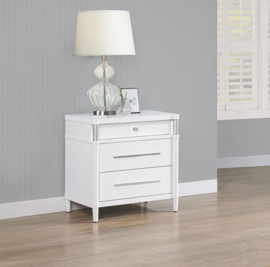 Gracemont 3-drawer Bedroom Nightstand Bedside Table White view 2