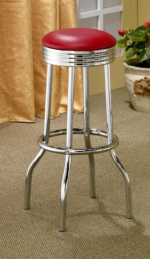 Retro Upholstered Metal Swivel Bar Stool Red (Set of 2) view 2