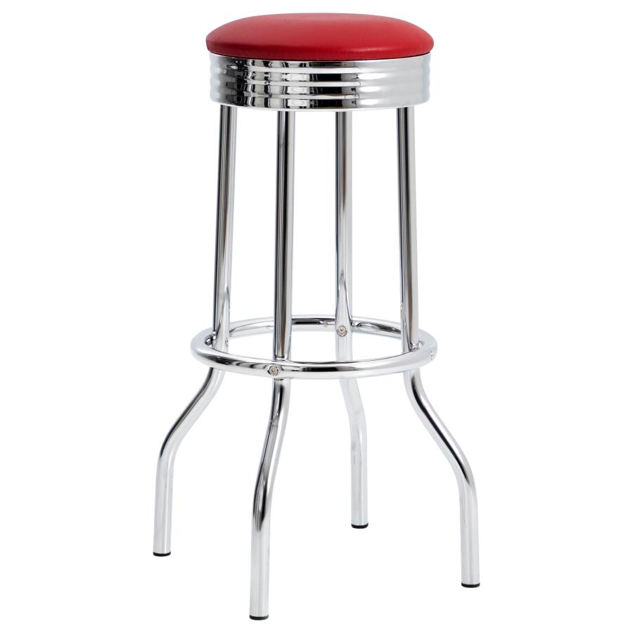 Retro Upholstered Metal Swivel Bar Stool Red (Set of 2) view 3