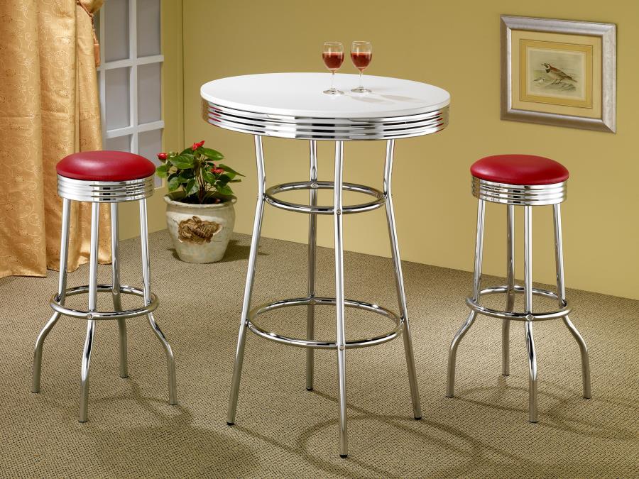 Retro Upholstered Metal Swivel Bar Stool Red (Set of 2) view 6