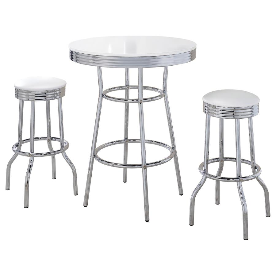Retro 3-piece Round 1950s Bistro Pub Bar Table Set White view 2
