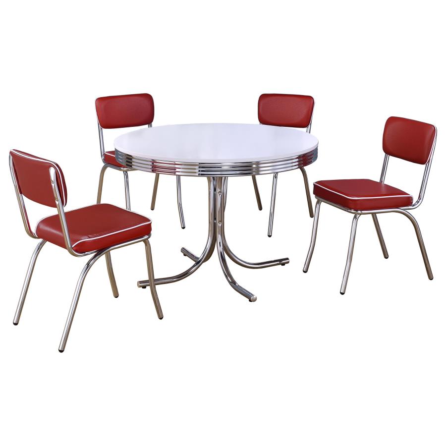Retro 5-piece Round Dining Table Set White and Red view 2
