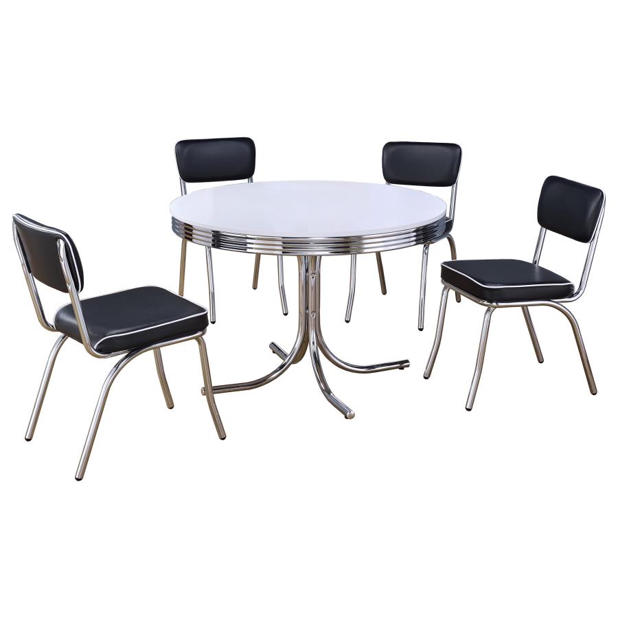 Retro 5-piece Round Dining Table Set White and Black view 2