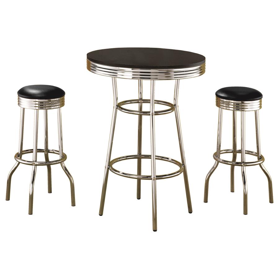 Retro 3-piece Round 1950s Bistro Pub Bar Table Set Black view 2