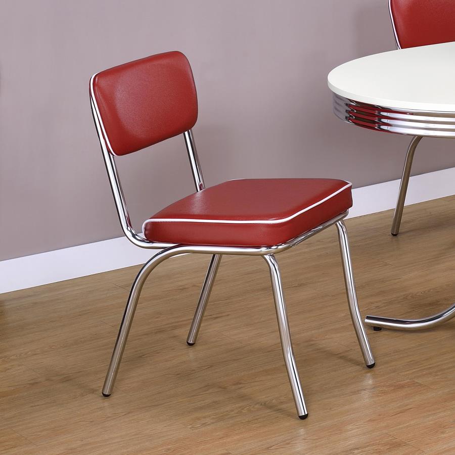 Retro Upholstered Dining Side Chair Red (Set of 2) view 2