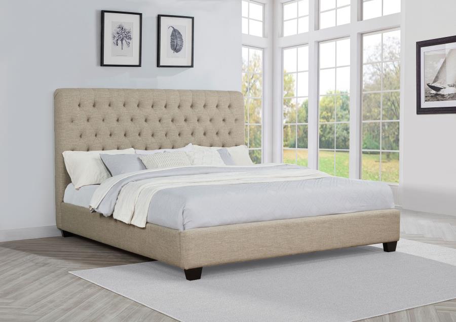 Chloe Upholstered Eastern King Panel Bed Oatmeal view 2
