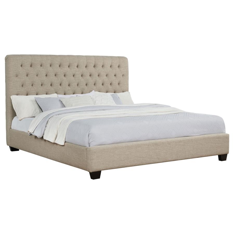 Chloe Upholstered Eastern King Panel Bed Oatmeal view 3