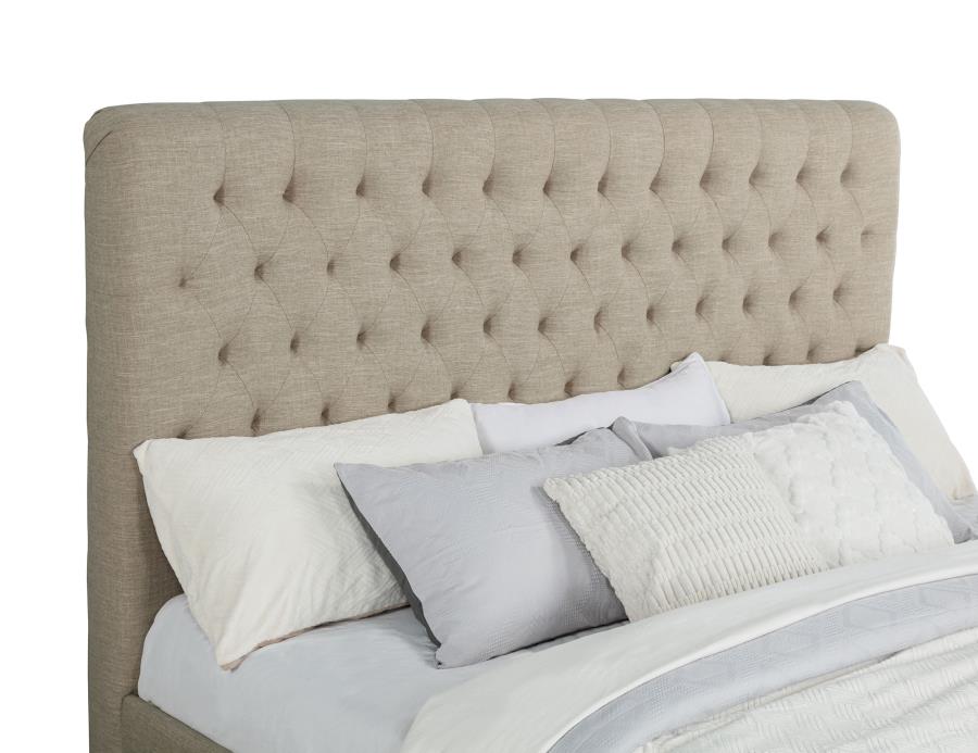 Chloe Upholstered Eastern King Panel Bed Oatmeal view 7