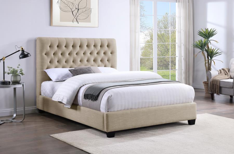 Chloe Upholstered Queen Panel Bed Oatmeal view 2