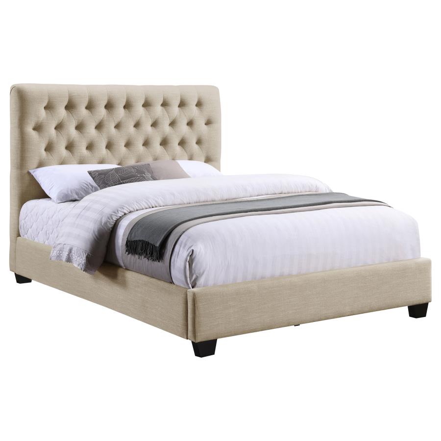 Chloe Upholstered Queen Panel Bed Oatmeal view 3
