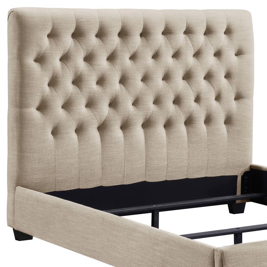 Chloe Upholstered Queen Panel Bed Oatmeal view 5