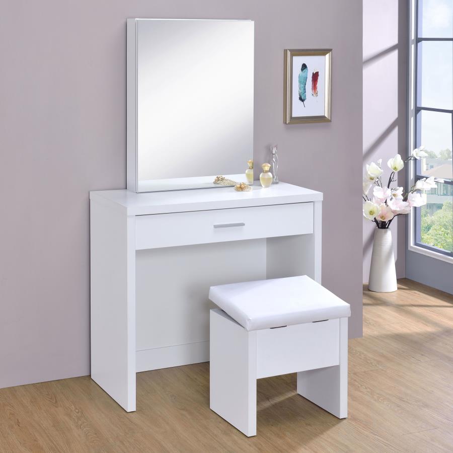 Harvey Vanity Set with Lift-Top Stool White view 2