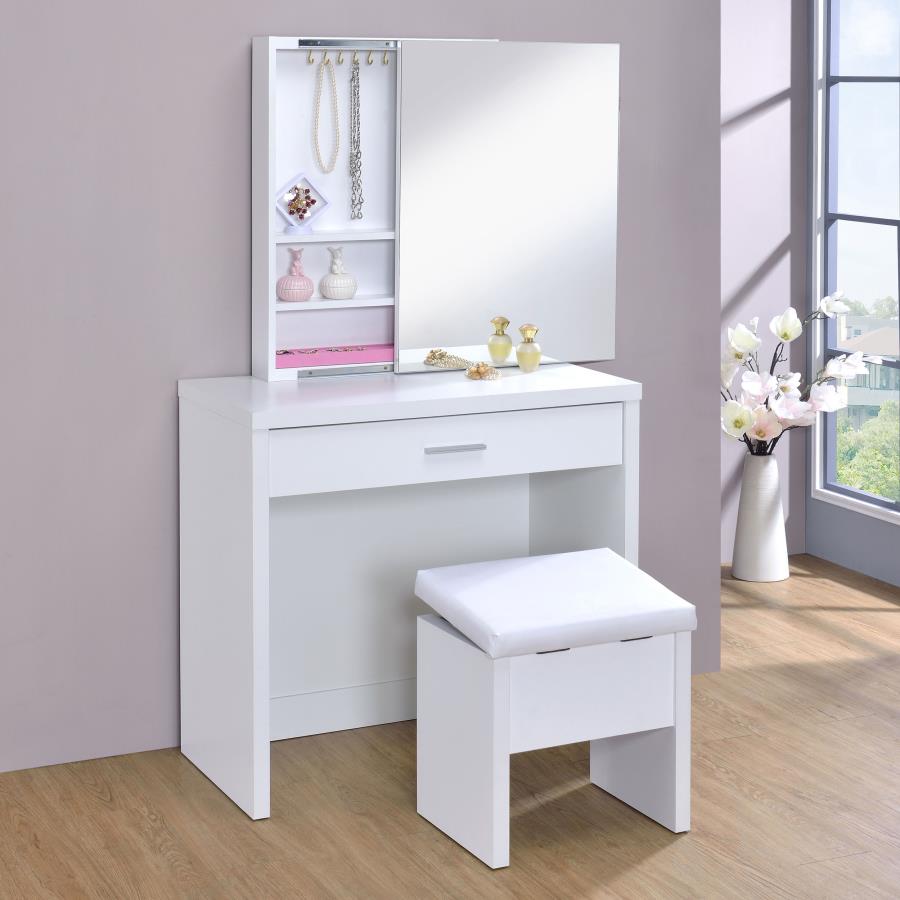 Harvey Vanity Set with Lift-Top Stool White view 3