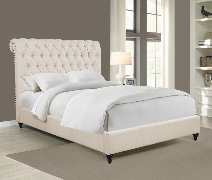 Devon 57-inch Upholstered Eastern King Panel Bed Beige view 2