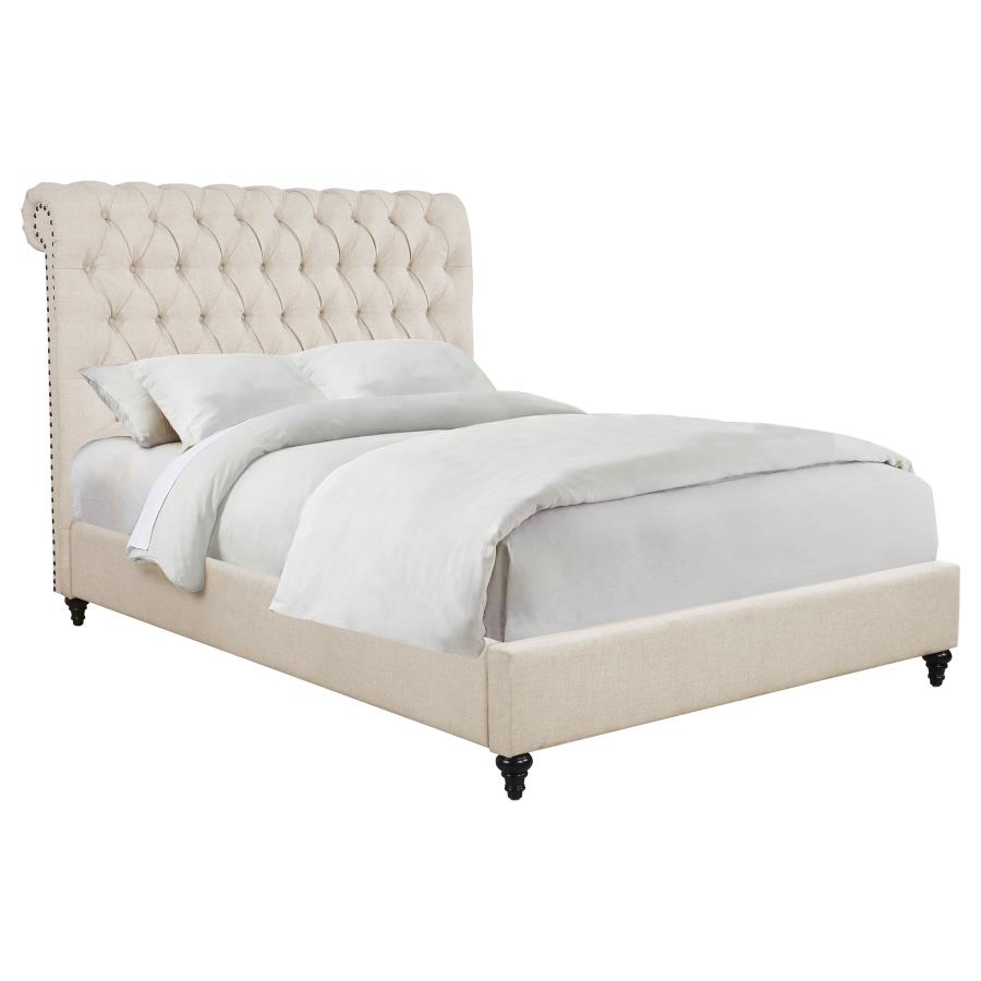 Devon 57-inch Upholstered Eastern King Panel Bed Beige view 3