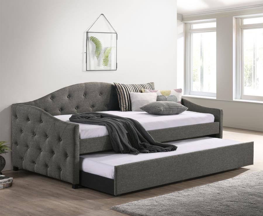 Sadie Upholstered Twin Daybed with Trundle Grey view 2