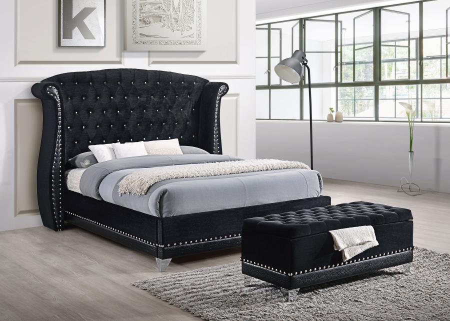 Barzini Upholstered Eastern King Wingback Bed Black view 4