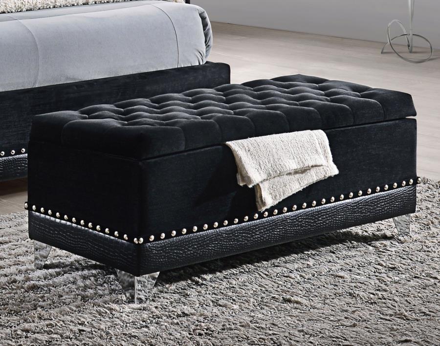 Barzini Velvet Upholstered Tufted Storage Bench Black view 2