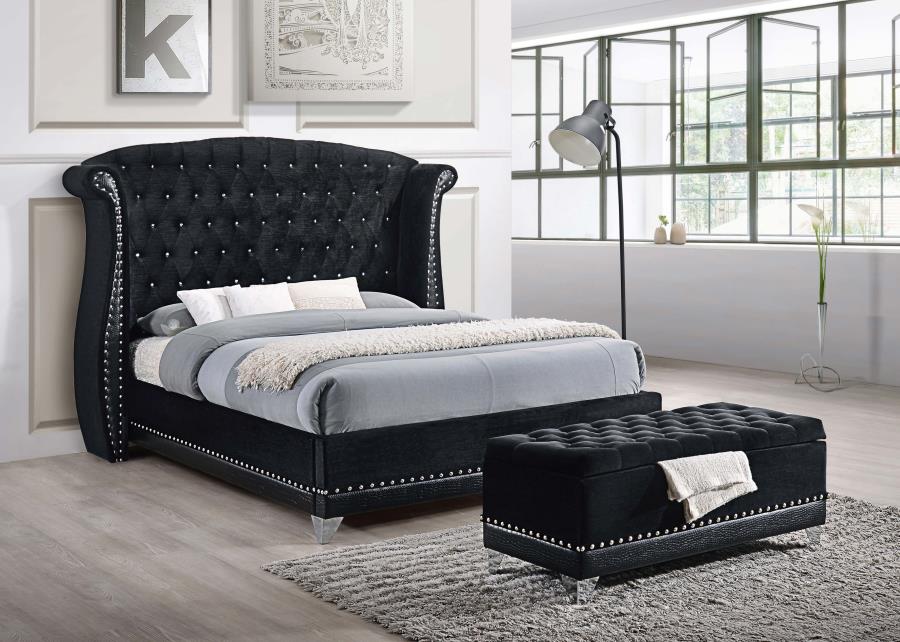 Barzini Velvet Upholstered Tufted Storage Bench Black view 4