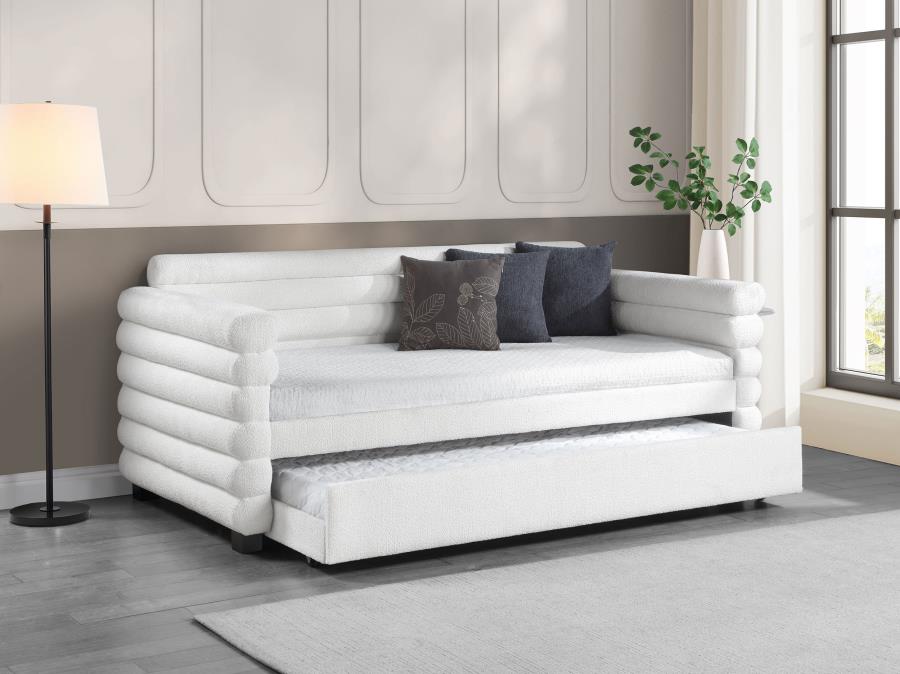Patricia Boucle Upholstered Twin Day Bed with Trundle White view 2