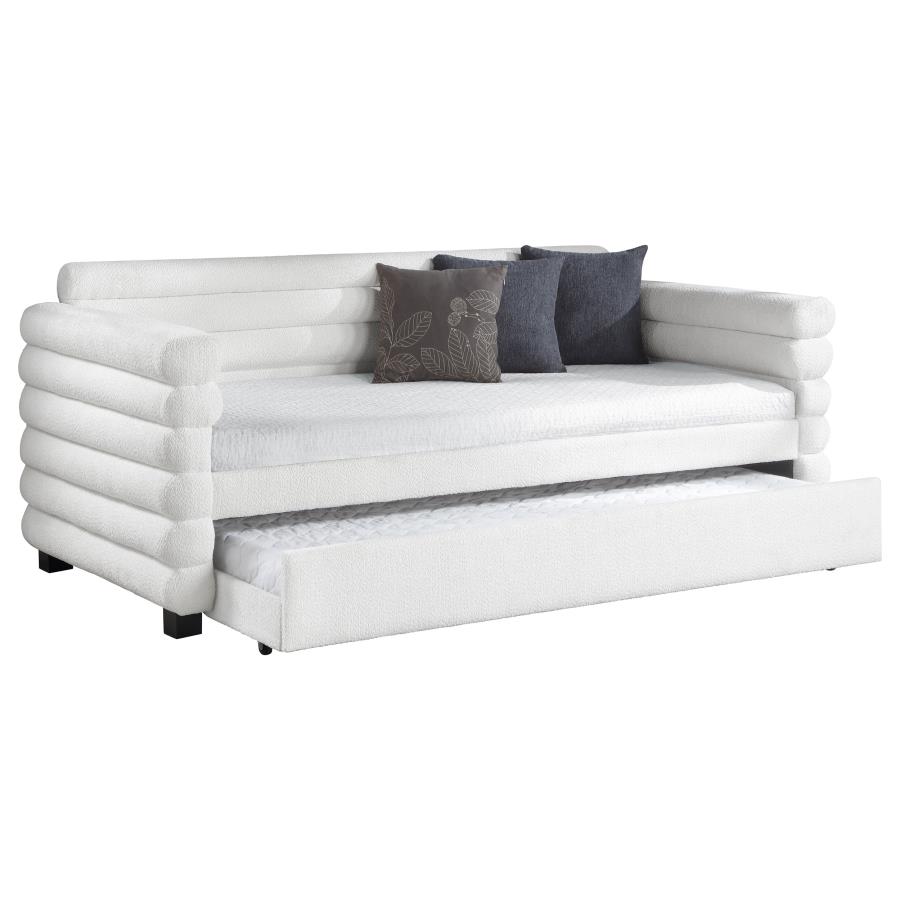 Patricia Boucle Upholstered Twin Day Bed with Trundle White view 3