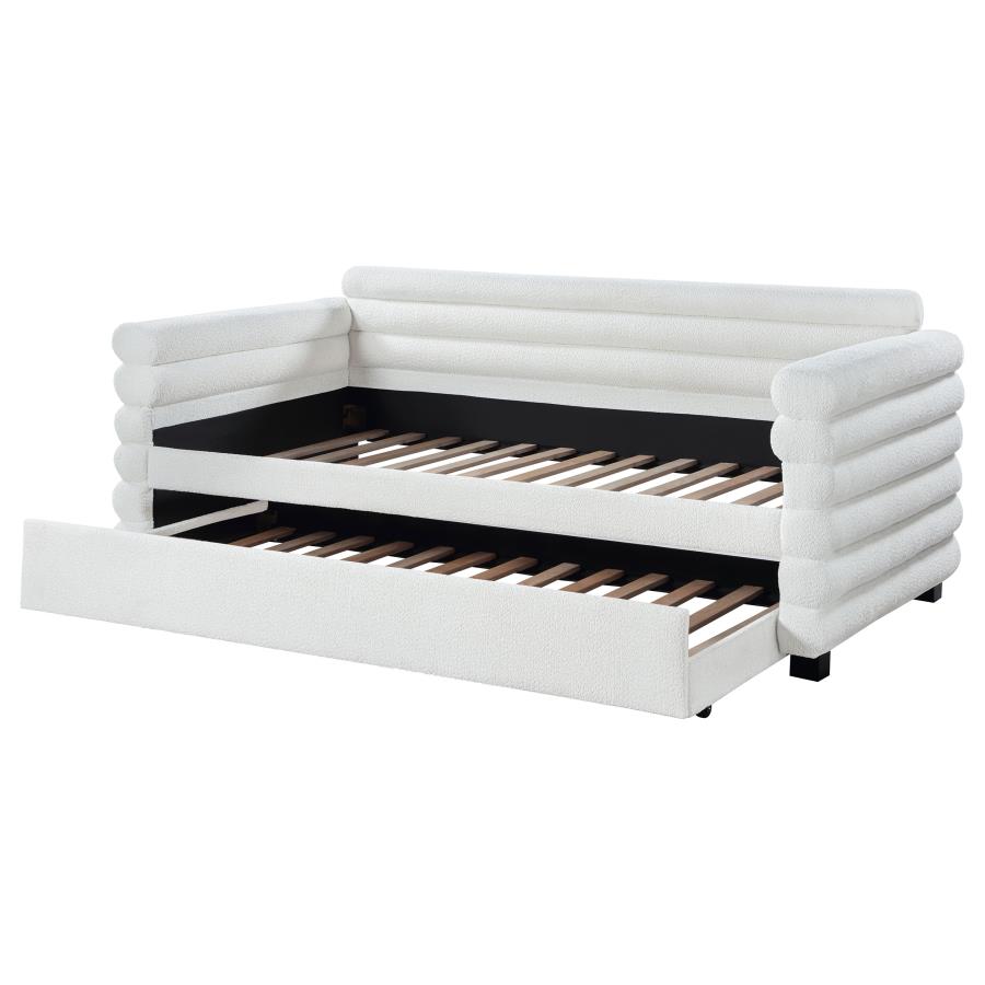 Patricia Boucle Upholstered Twin Day Bed with Trundle White view 5