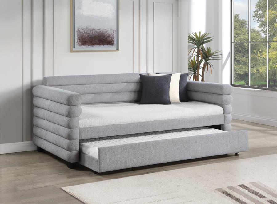 Patricia Boucle Upholstered Twin Day Bed with Trundle Grey view 2