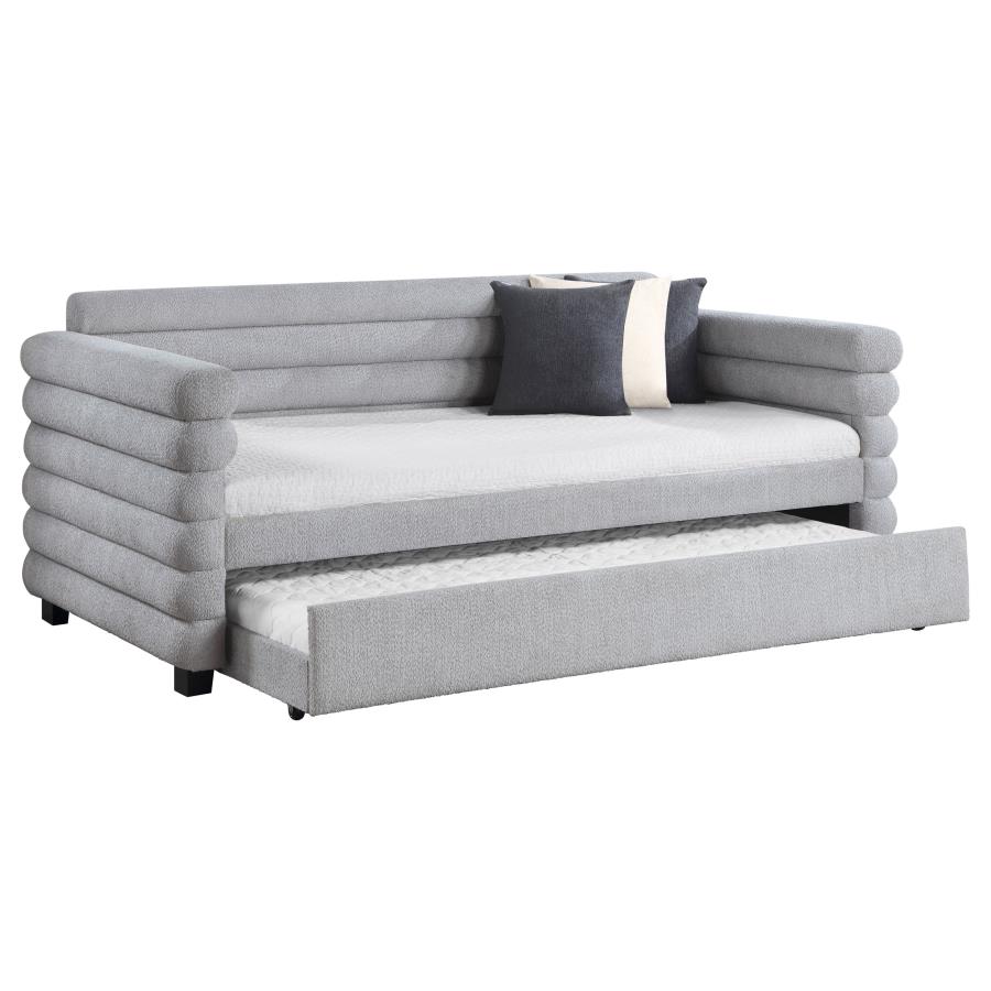 Patricia Boucle Upholstered Twin Day Bed with Trundle Grey view 3