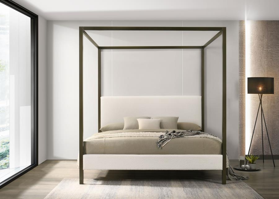 Monroe Upholstered Eastern King Canopy Bed Vanilla view 2