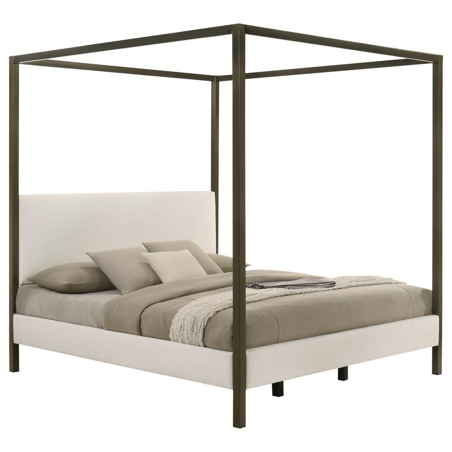 Monroe Upholstered Eastern King Canopy Bed Vanilla view 3