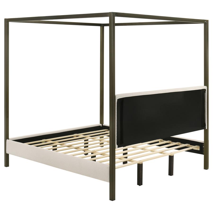 Monroe Upholstered Eastern King Canopy Bed Vanilla view 5