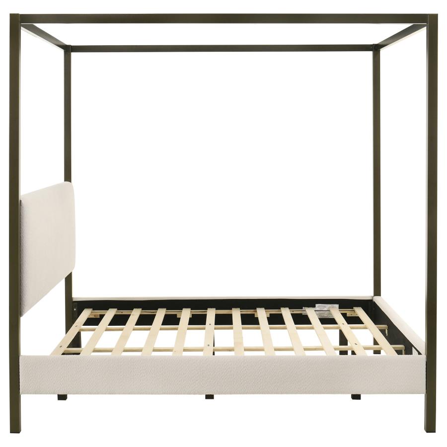 Monroe Upholstered Eastern King Canopy Bed Vanilla view 6