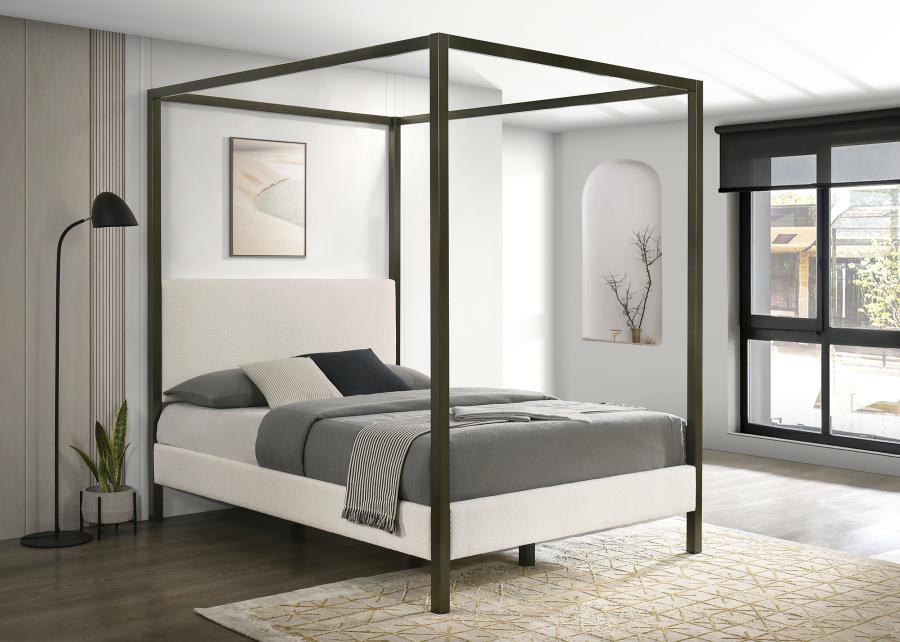 Monroe Upholstered Queen Canopy Bed Vanilla view 2