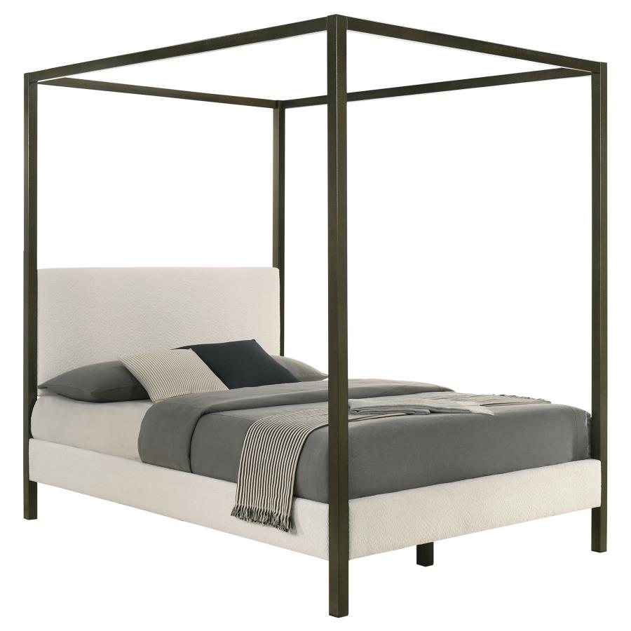 Monroe Upholstered Queen Canopy Bed Vanilla view 3
