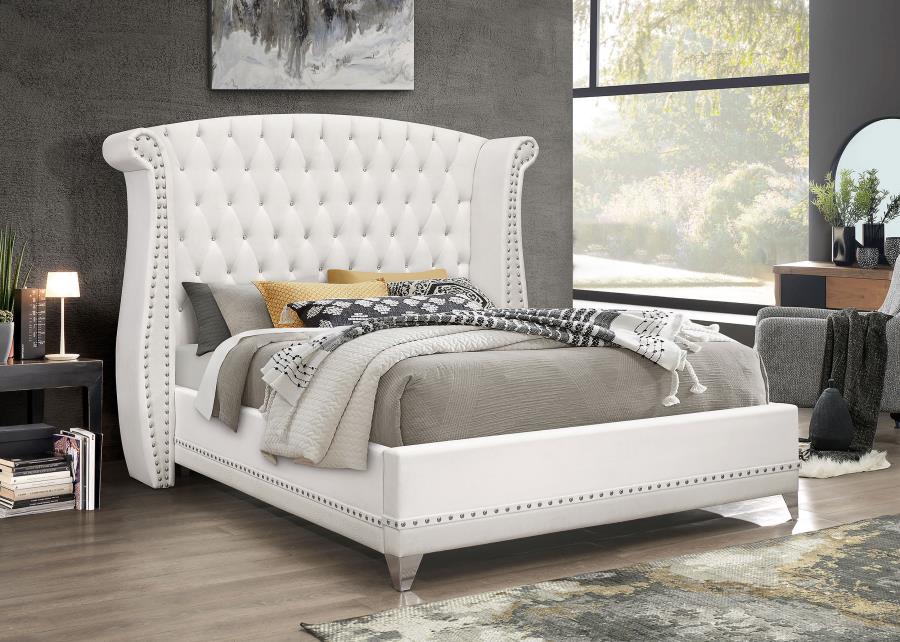 Barzini Upholstered Eastern King Wingback Bed White view 2