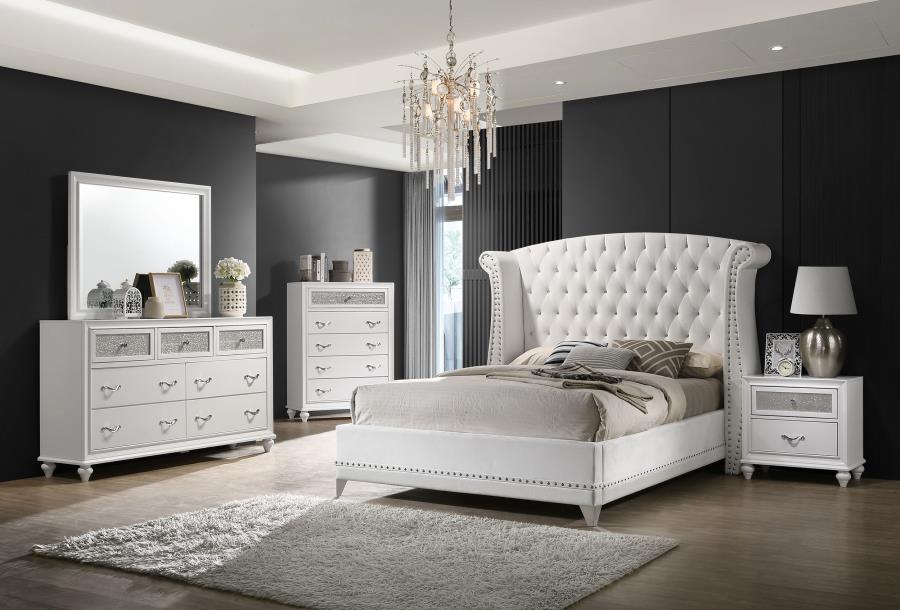 Barzini Upholstered Eastern King Wingback Bed White view 4