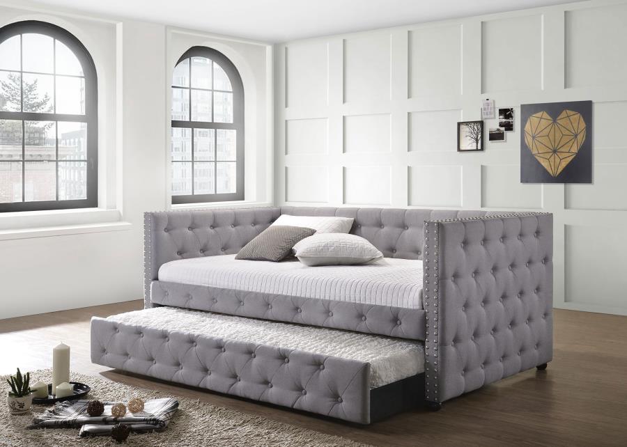 Mockern Upholstered Twin Daybed with Trundle Grey view 2